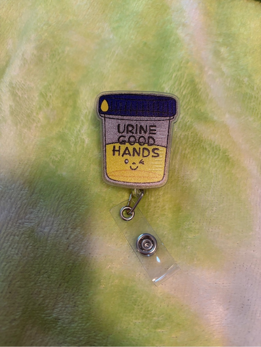 Cute Yellow Novelty Badge Reel - 'Urine Good Hands'